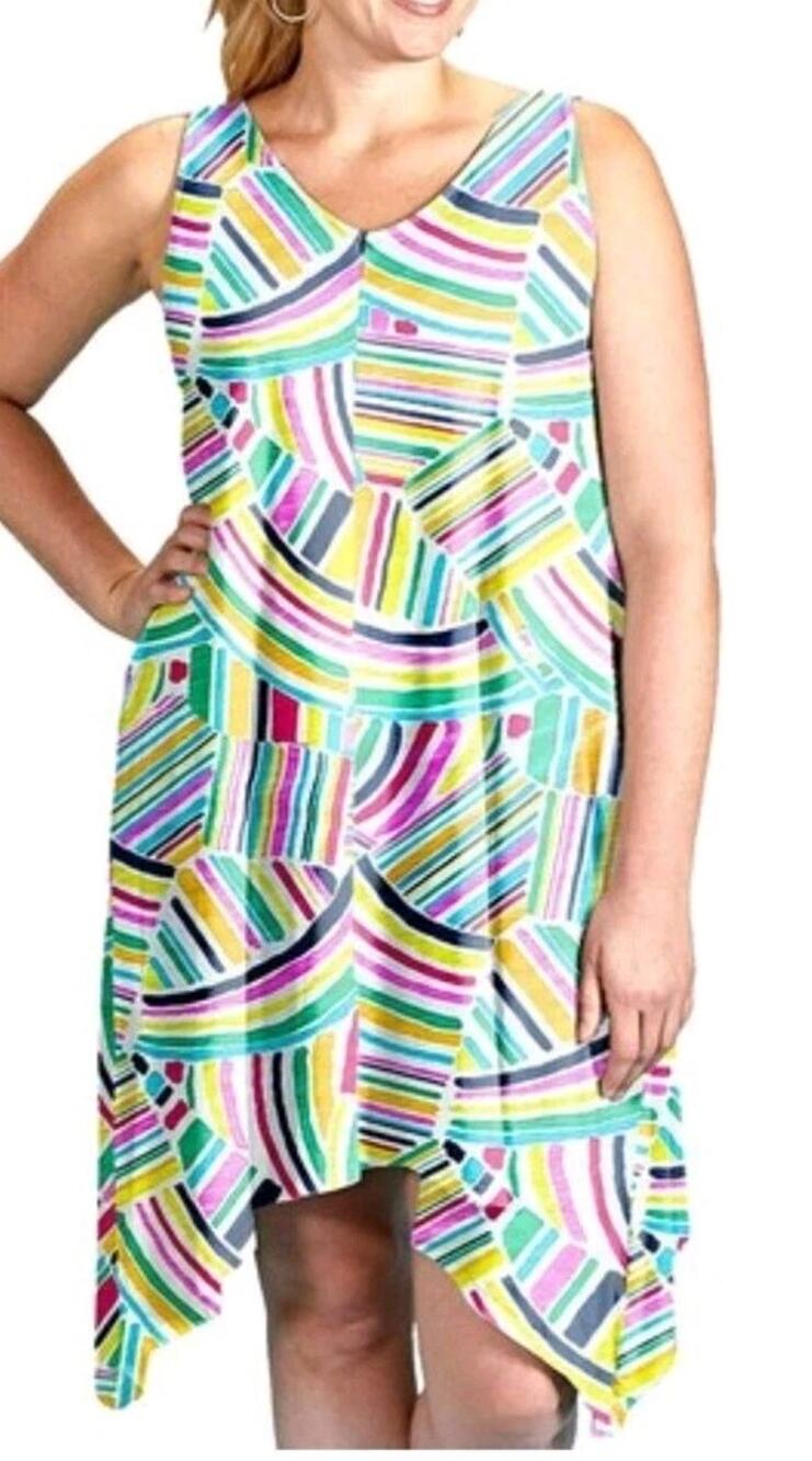 Fresh Produce Sundrenched Lydia Abstract Print Asymmetrical Hem Midi Dress 1X